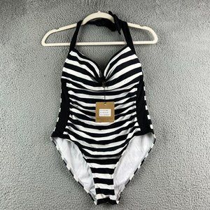 New NIP TUCK SWIM Womens US 8 One Piece Slimming Swimsuit White/black